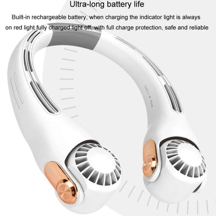 Mini Silicone Neck Fan Portable USB Student Outdoor Adjustable Fan(White)