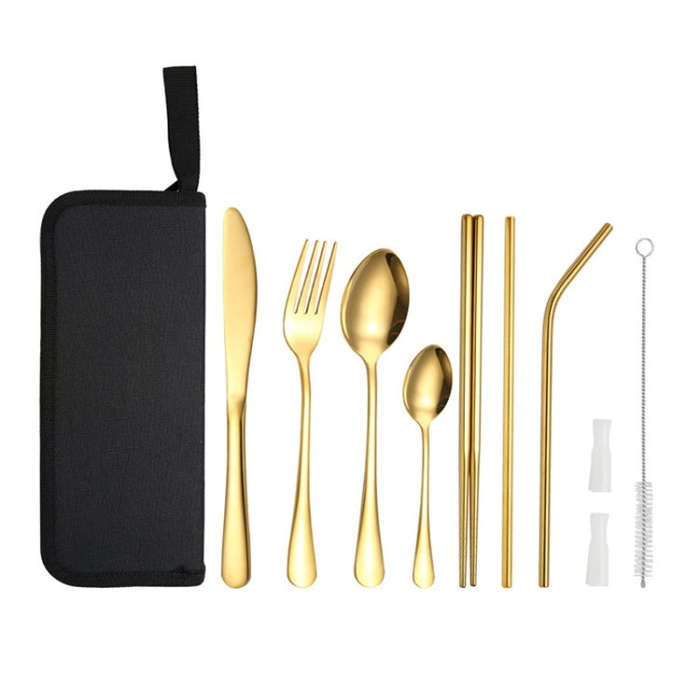 Portable Stainless Steel Cutlery Set Outdoor Picnic Knife And Fork Tool With Storage Bag, Style: ...