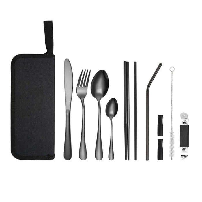 Portable Stainless Steel Cutlery Set Outdoor Picnic Knife And Fork Tool With Storage Bag, Style: ...