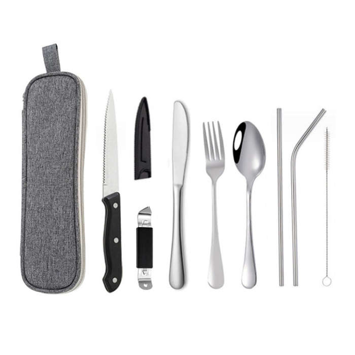 Portable Stainless Steel Cutlery Set Outdoor Picnic Knife And Fork Tool With Storage Bag, Style: ...