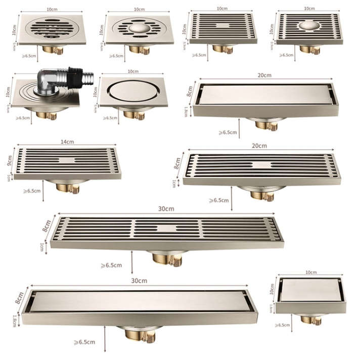 All Copper Brushed Anti-Odor Floor Drain Gravity Copper Core Bathroom Floor Drain, Specification:...