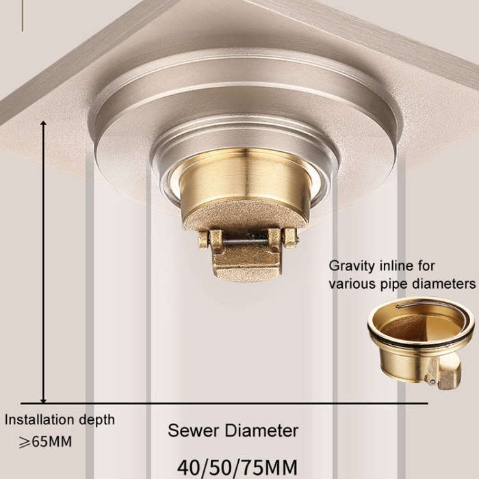 All Copper Brushed Anti-Odor Floor Drain Gravity Copper Core Bathroom Floor Drain, Specification:...