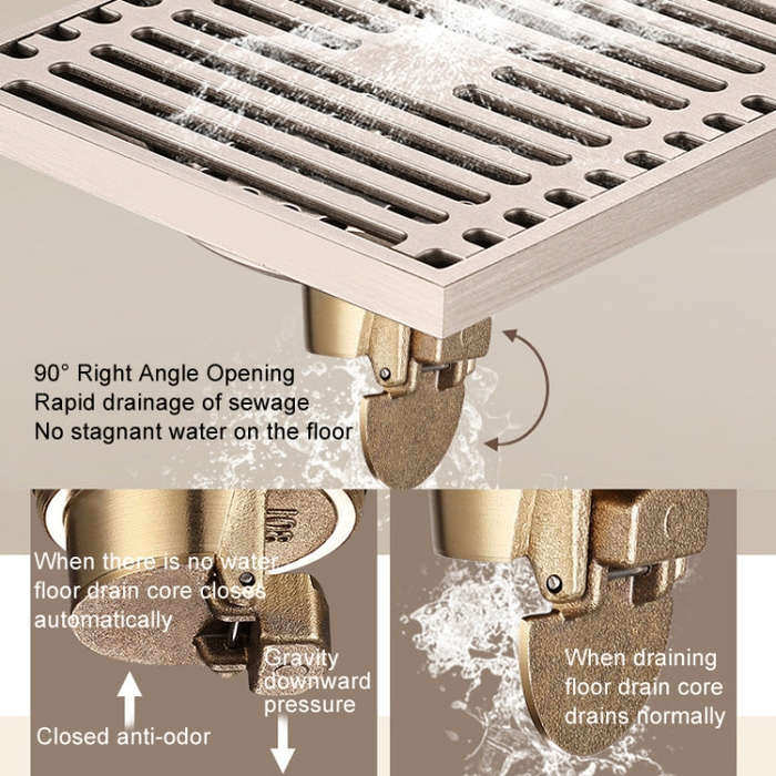All Copper Brushed Anti-Odor Floor Drain Gravity Copper Core Bathroom Floor Drain, Specification:...