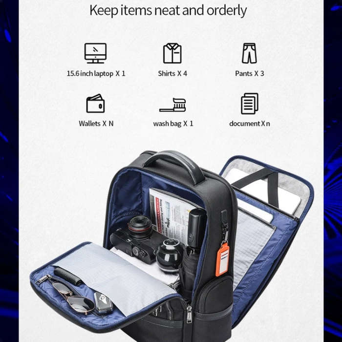 Bopai 61-121601 Large Capacity Waterproof Business Laptop Backpack With USB+Type-C Port(Blue)