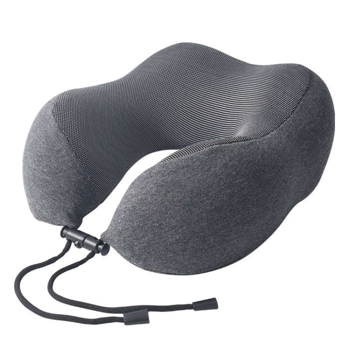 Knitted Cotton U-Shaped Memory Foam Pillow Portable Travel Neck Care Pillow(Dark Gray)