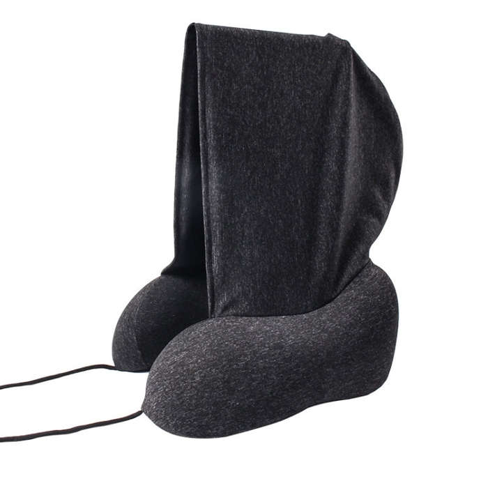Hooded U-Shaped Memory Foam Pillow Portable Travel Neck Care Pillow(Black)
