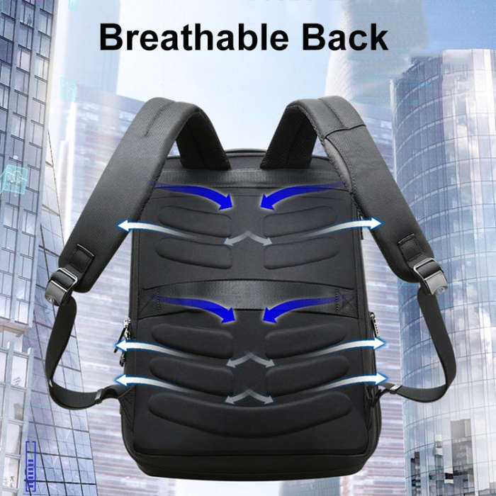 Bopai 61-26111 Large Capacity Business Commuter Laptop Backpack With USB+Type-C Port(Black)