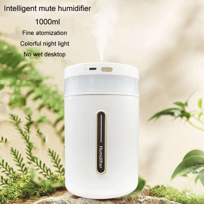 1L Home Humidifier Large Capacity Desk Aroma Mute Ambient Light Humidifier Charging Model(White)