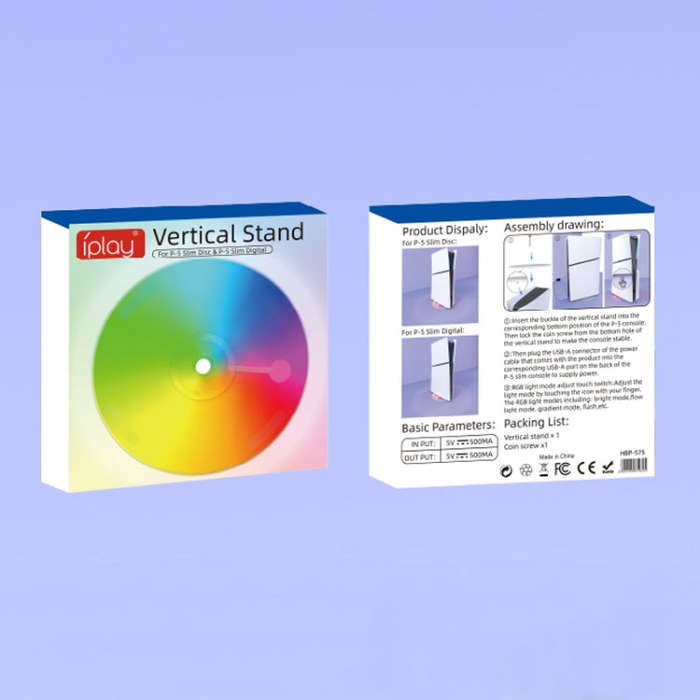 For PS5 Slim iplay HBP-575 Simple Storage Base Light Version RGB Colorful Vertical Storage Bracke...