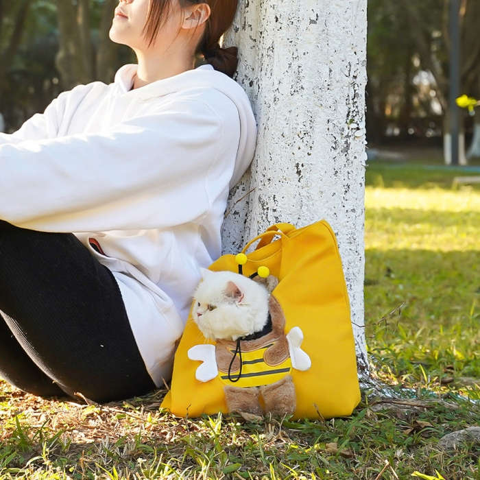Pet Out Bag Crossbody Tote Cat Bag Small Dog Expandable Shoulder Bag, Size: L(Blue Background Whi...