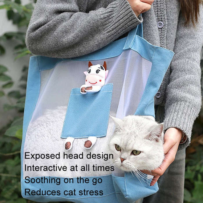 Handheld Large Capacity Breathable Exposed Canvas Cat Bag Outdoor Portable Pet Bag(Green)
