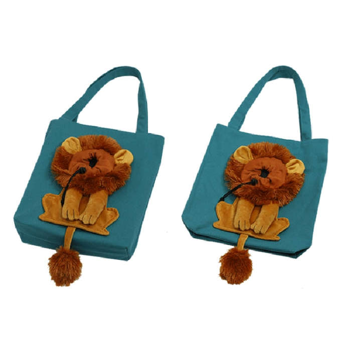 Canvas Expandable Little Lion Shape Cat Bag Small Dog Handbag, Size: Small (Lake Blue)
