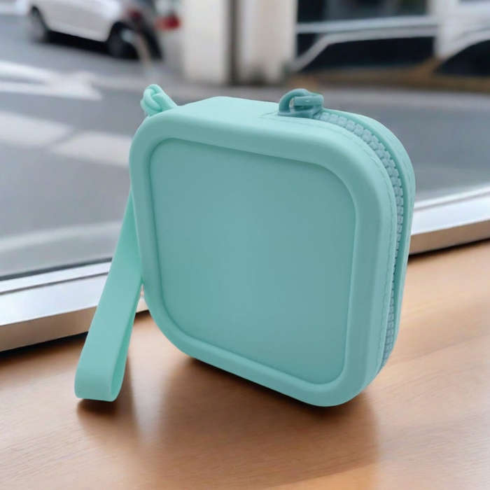 Silicone Change Storage Small Square Bag Lipstick Bank Card Earphone Zipper Storage Bag(Green)