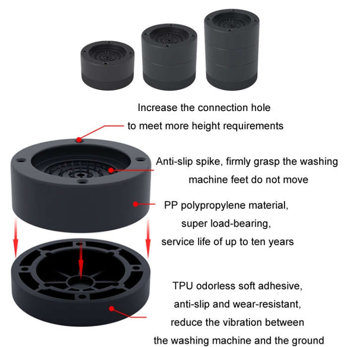 Washing Machine Base Non-Slip Heightening Fixed Shock-Absorbing Foot Pads, Color: Black 8.5cm