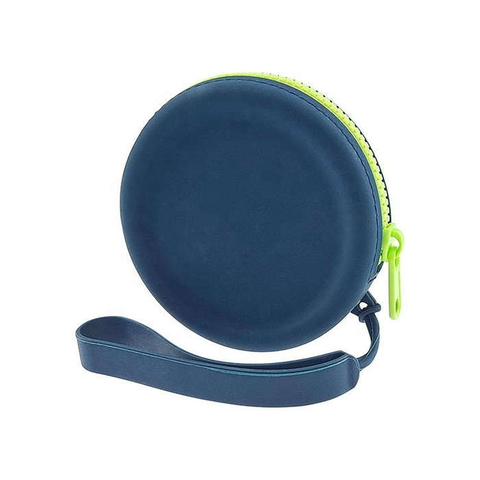 Circular Pet Snack Coin Purse Zipper Silicone Earphones Storage Bag(Dark Blue)