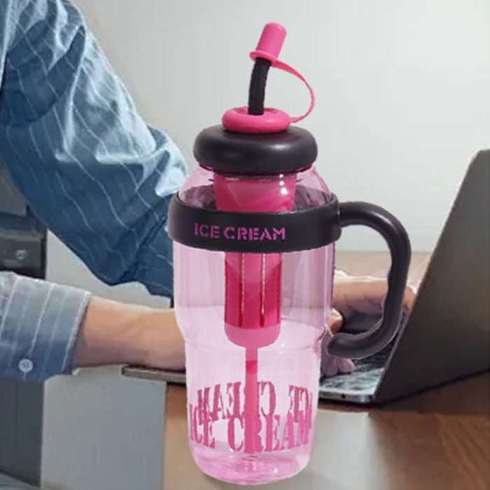 1200ml Large Capacity Lucky Belly Cup Handheld Portable Straw Cup with Tea Drain(Cherry Pink)