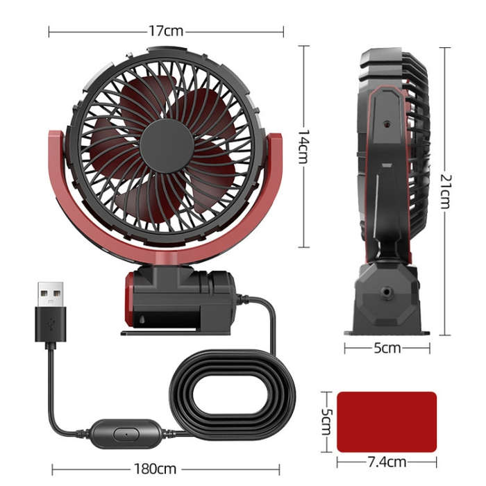 Car Foldable Steering USB Single-Head Fan(Black Red)