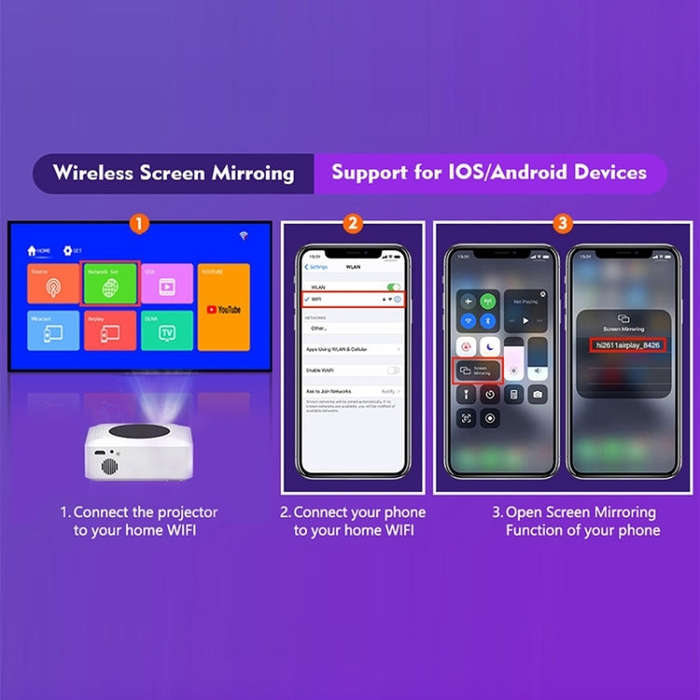 Y2S 1080P Mini LED WiFi Projector Support Wireless Wired Screen Mirroring Youtube Version(US Plug)
