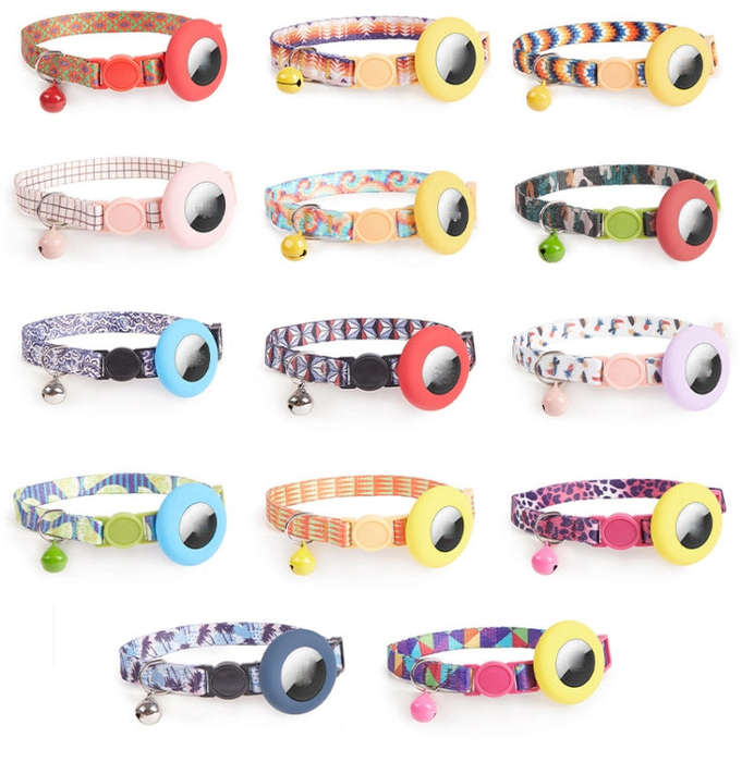 For AirTag Pet Collar Holder Print Design Case with Bell and Safety Buckle, Style: Blue Forest