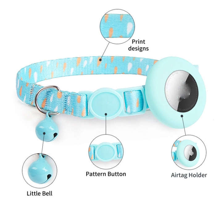 For AirTag Pet Collar Holder Print Design Case with Bell and Safety Buckle, Style: Blue Forest