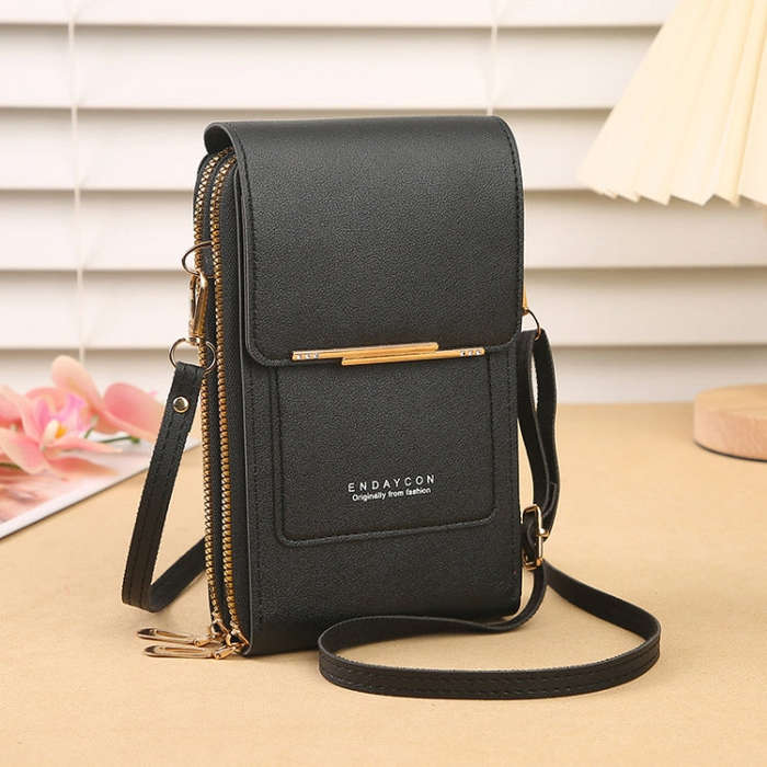 Touch Screen Crossbody Mobile Phone Bag Multifunctional Zipper Coin Purse(Black)