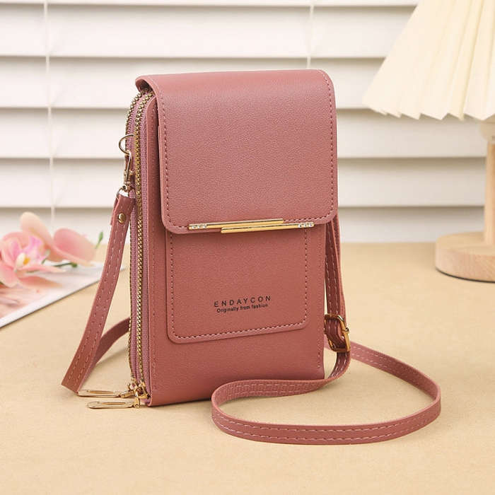 Touch Screen Crossbody Mobile Phone Bag Multifunctional Zipper Coin Purse(Deep Pink)