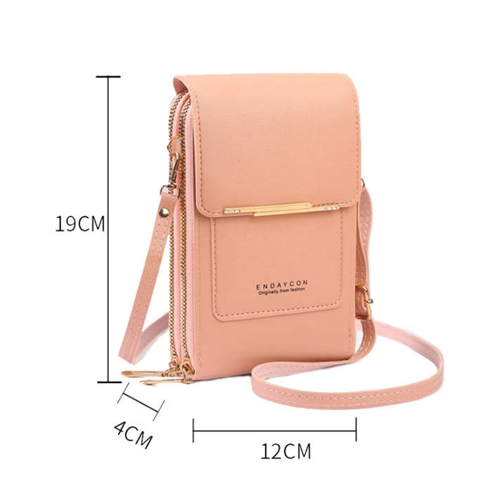 Touch Screen Crossbody Mobile Phone Bag Multifunctional Zipper Coin Purse(Brown)