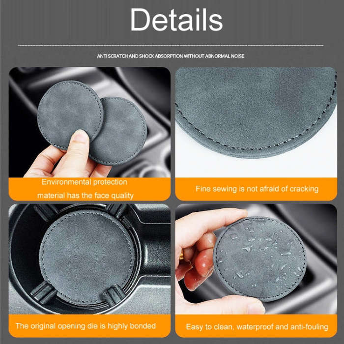 2pcs/ Set Car Suede Anti-Slip Water Coaster Car Interior Decoration(Gray)