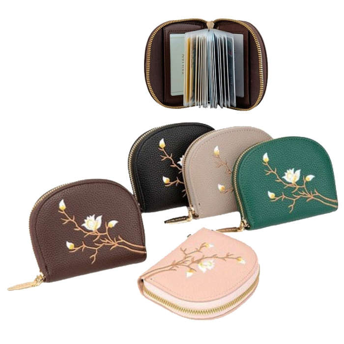 Semicircular Embroidery Large Capacity Multi-card Slot ID Card Holder(Green)