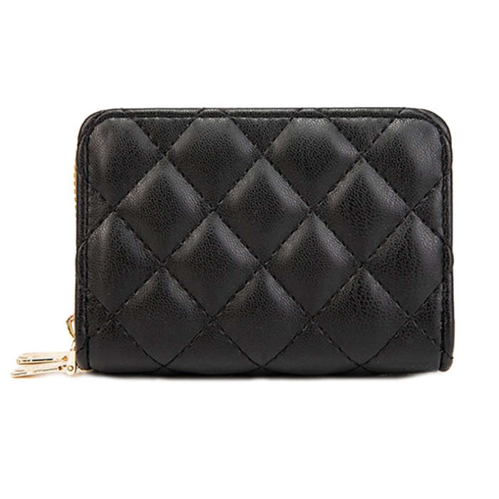 Large Capacity Double Layer Zipper Wallet Multi-card Slot Rhombus Card Holder(Black)