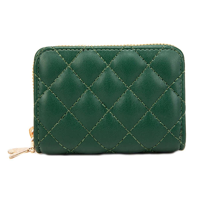 Large Capacity Double Layer Zipper Wallet Multi-card Slot Rhombus Card Holder(Green)