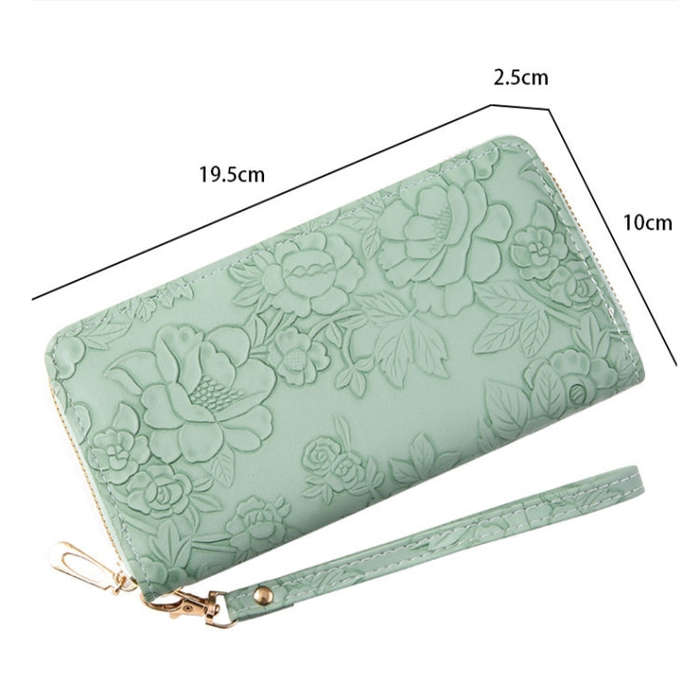 Large Capacity Embossed Long Zippered Wallet with Multiple Card Slots(Grey)