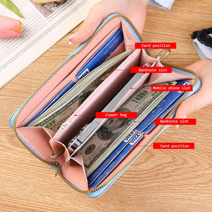 Large Capacity Embossed Long Zippered Wallet with Multiple Card Slots(Camel)