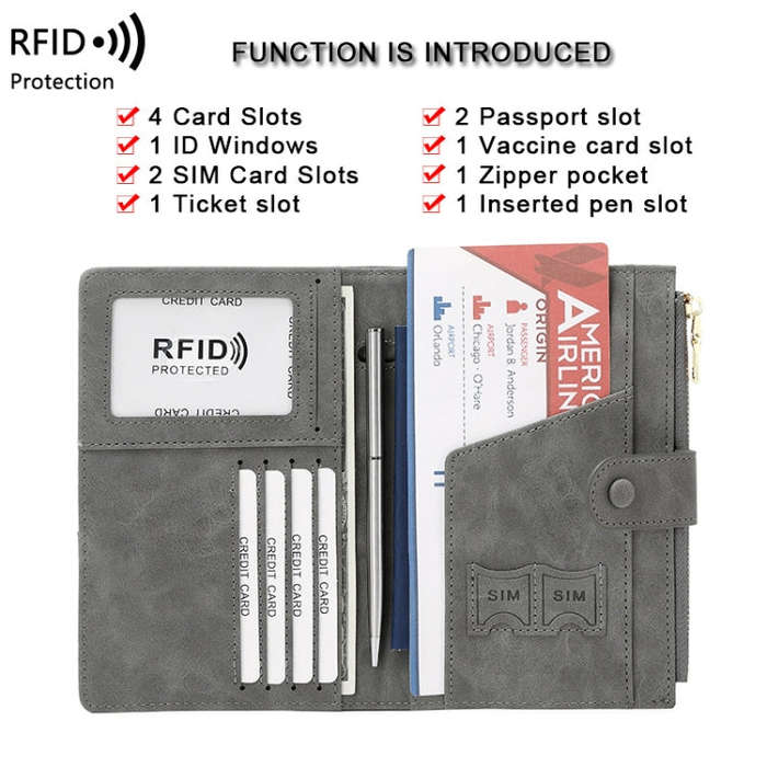 RFID Anti-theft Multi-card Slot Document Bag Multifunctional Zipper Travel Passport Bag(Pink)