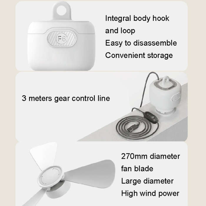 USB Plug-in Version Small Ceiling Fan Camping Outdoor Portable Hanging Fan(White)