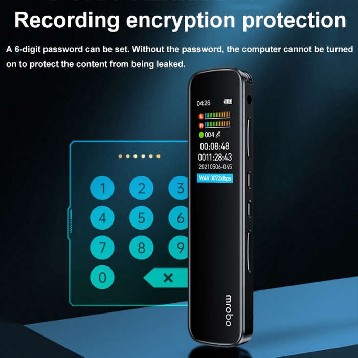 Mrobo RV-19 0.96-inch HD Screen 3D Noise Reduction Recording Pen Music Player, Capacity: 8GB(Black)