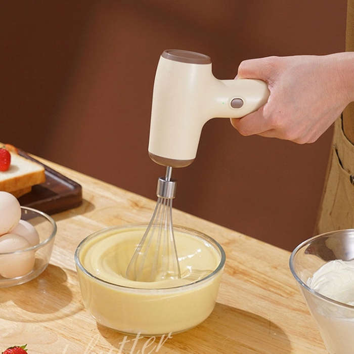 Wireless Mini Handheld Multi-Function Electric Stirring Mixer, Color: Single Stick Beige(5 Gear)