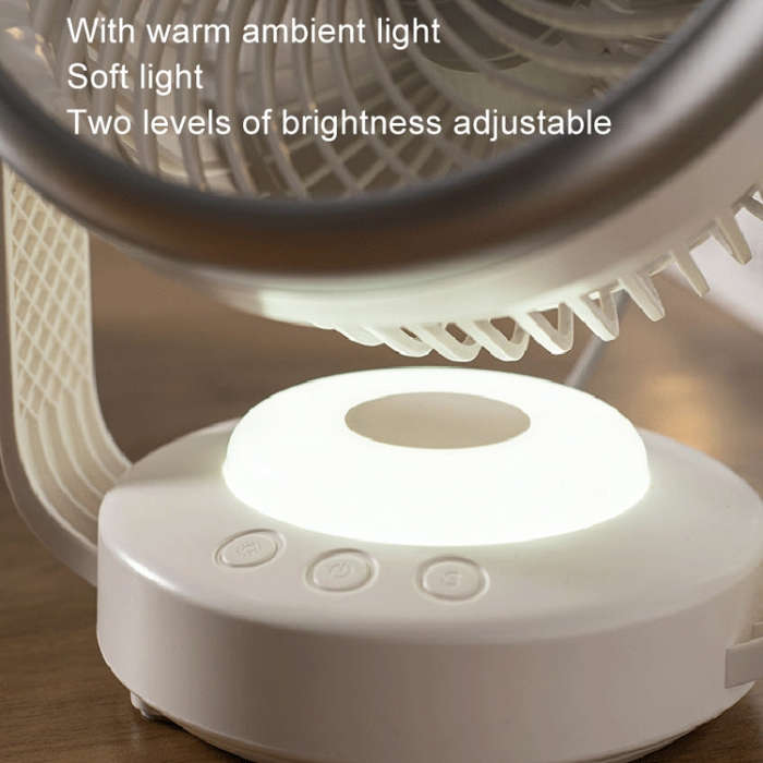Air Circulation Fan Automatic Oscillating Head Desktop Fan With LED Light(White)