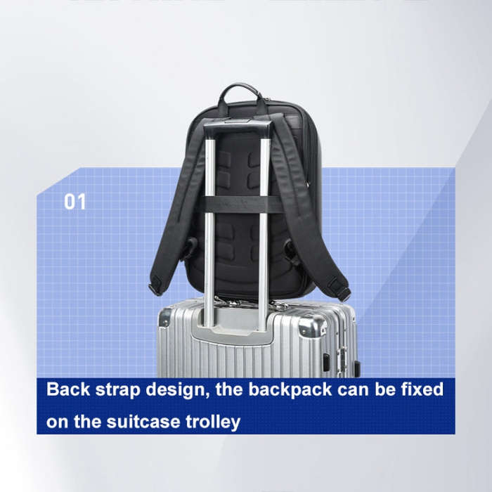 Bopai 61-122579 Large Capacity Hard Shell Password Lock Waterproof Business Laptop Backpack(Grey)