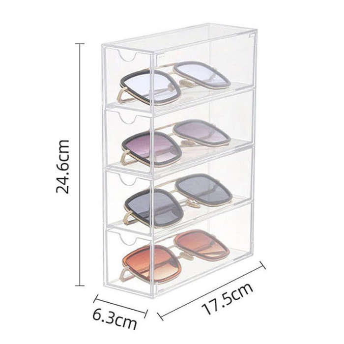 4-Layer Acrylic Stackable Desktop Eyeglasses Display Case Dustproof Drawer Storage Box(Transparency)