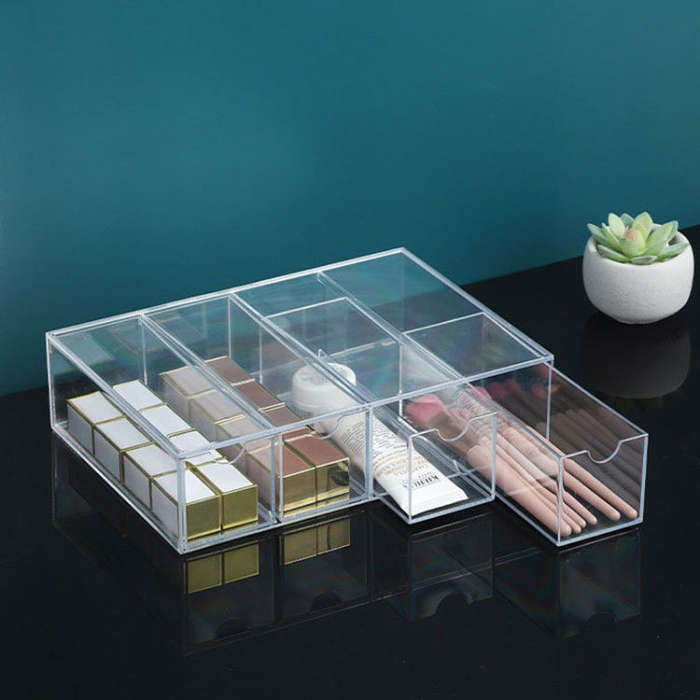 4-Layer Acrylic Stackable Desktop Eyeglasses Display Case Dustproof Drawer Storage Box(Transparency)
