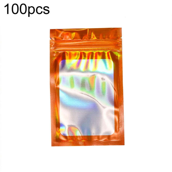 100pcs Laser Shaded Self-Sealing Bag Jewelry Closure Packaging Bags, Size: 6 x 10cm Orange