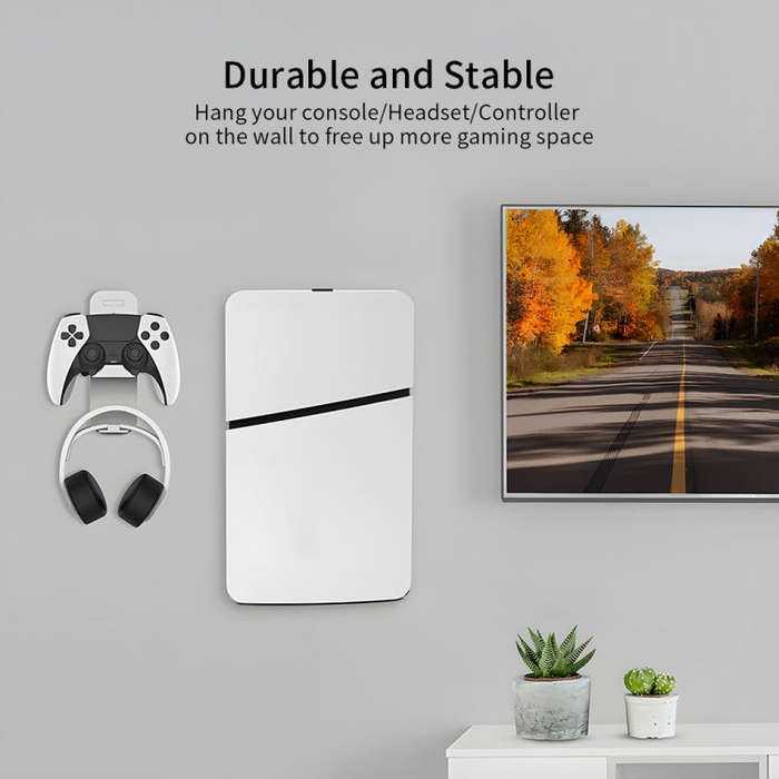 For PS5 Slim JYS-P5193 Console Wall Mount Hanging Storage Rack With Headphone Grip Organizer(Black)