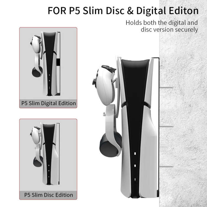 For PS5 Slim JYS-P5193 Console Wall Mount Hanging Storage Rack With Headphone Grip Organizer(Black)