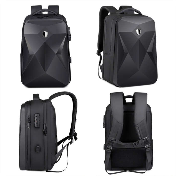 17 inch Password Lock Large Capacity Waterproof Laptop Backpack with USB Port(Black)