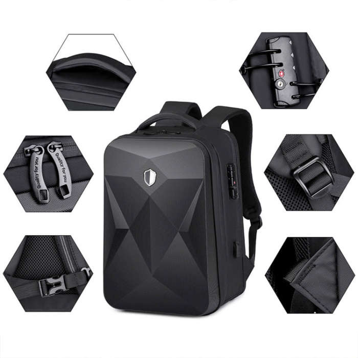 17 inch Password Lock Large Capacity Waterproof Laptop Backpack with USB Port(Dark Gray)