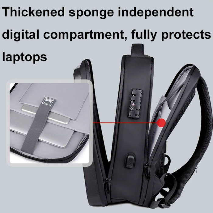 17 inch Password Lock Large Capacity Waterproof Laptop Backpack with USB Port(Dark Gray)