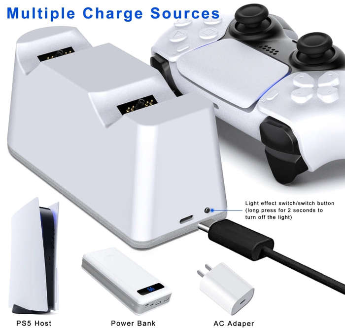 For PS5 Handle Charger Colorful Grip Double Fast Charging LED Lamp Seat Charger