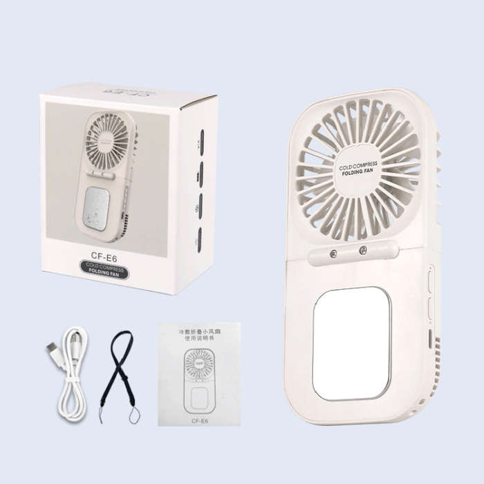 USB Charging Folding Outdoor Handheld Mini Cold Compress Fan Desktop Cooling Fan(Navy Blue)