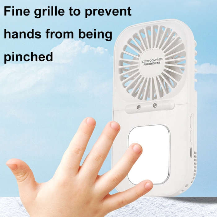 USB Charging Folding Outdoor Handheld Mini Cold Compress Fan Desktop Cooling Fan(White)